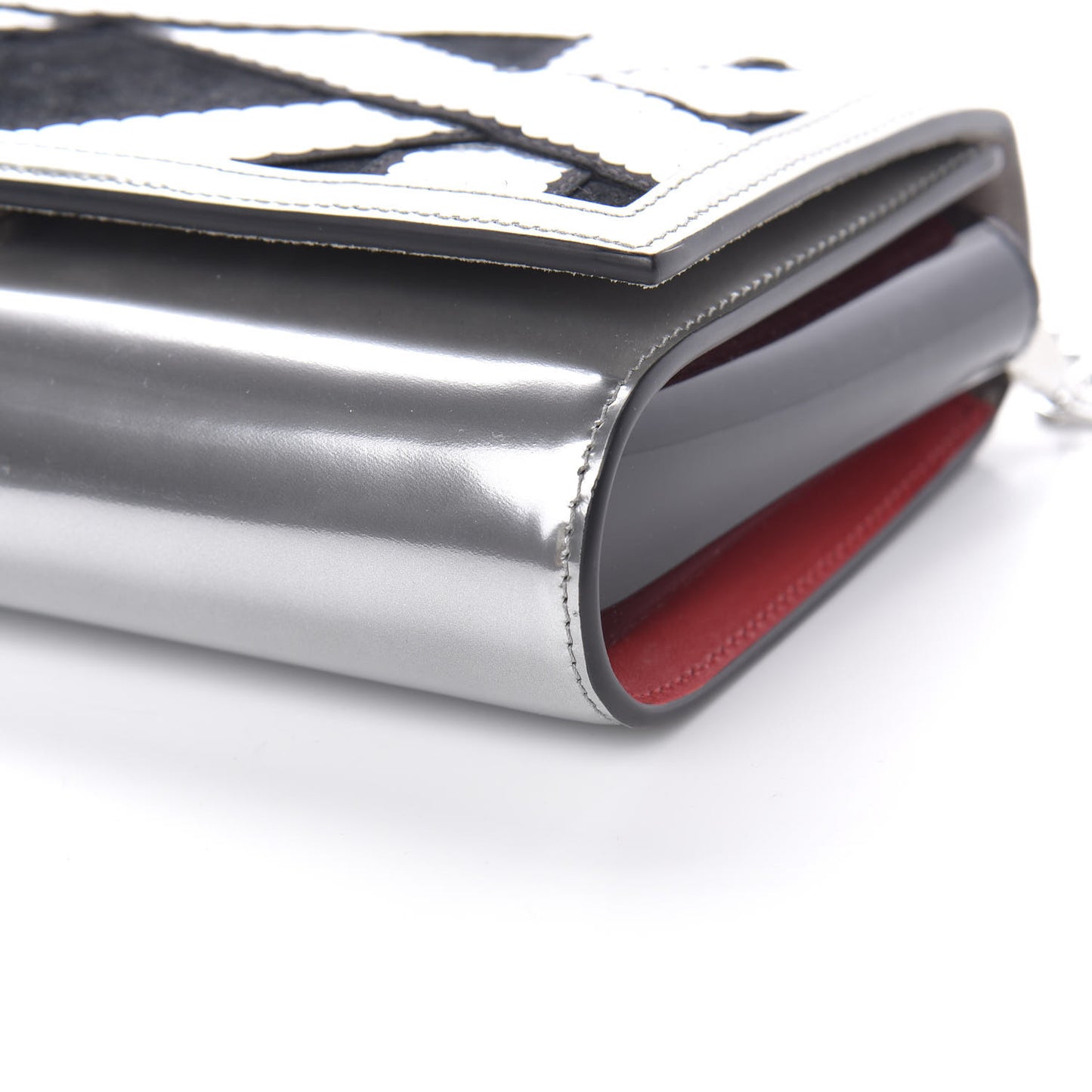 Calfskin Patent Suede Sequin Paloma Disco Ribbon Clutch Silver Black