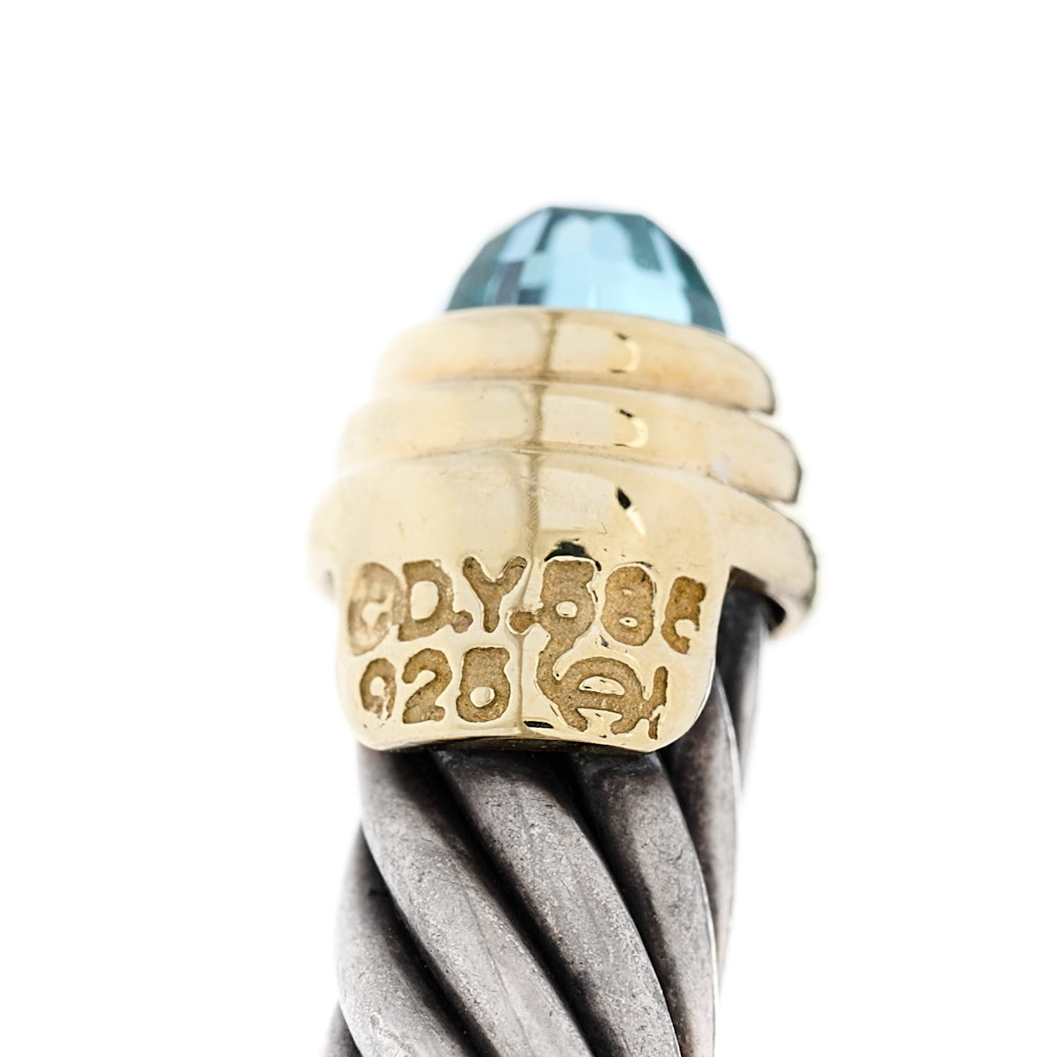 David Yurman Sterling Silver 14K Yellow Gold Blue Topaz 5mm Cable Classics Petite Color Bracelet 4 of 5