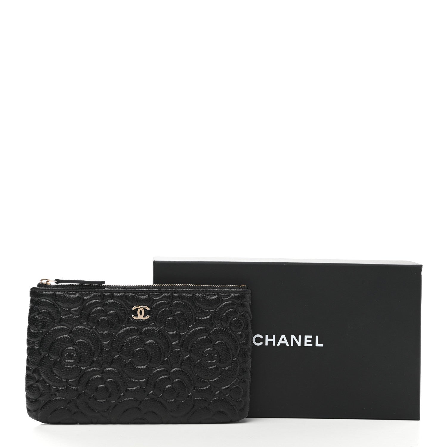 Chanel Caviar Camellia Embossed Small Pouch Black 8 of 8