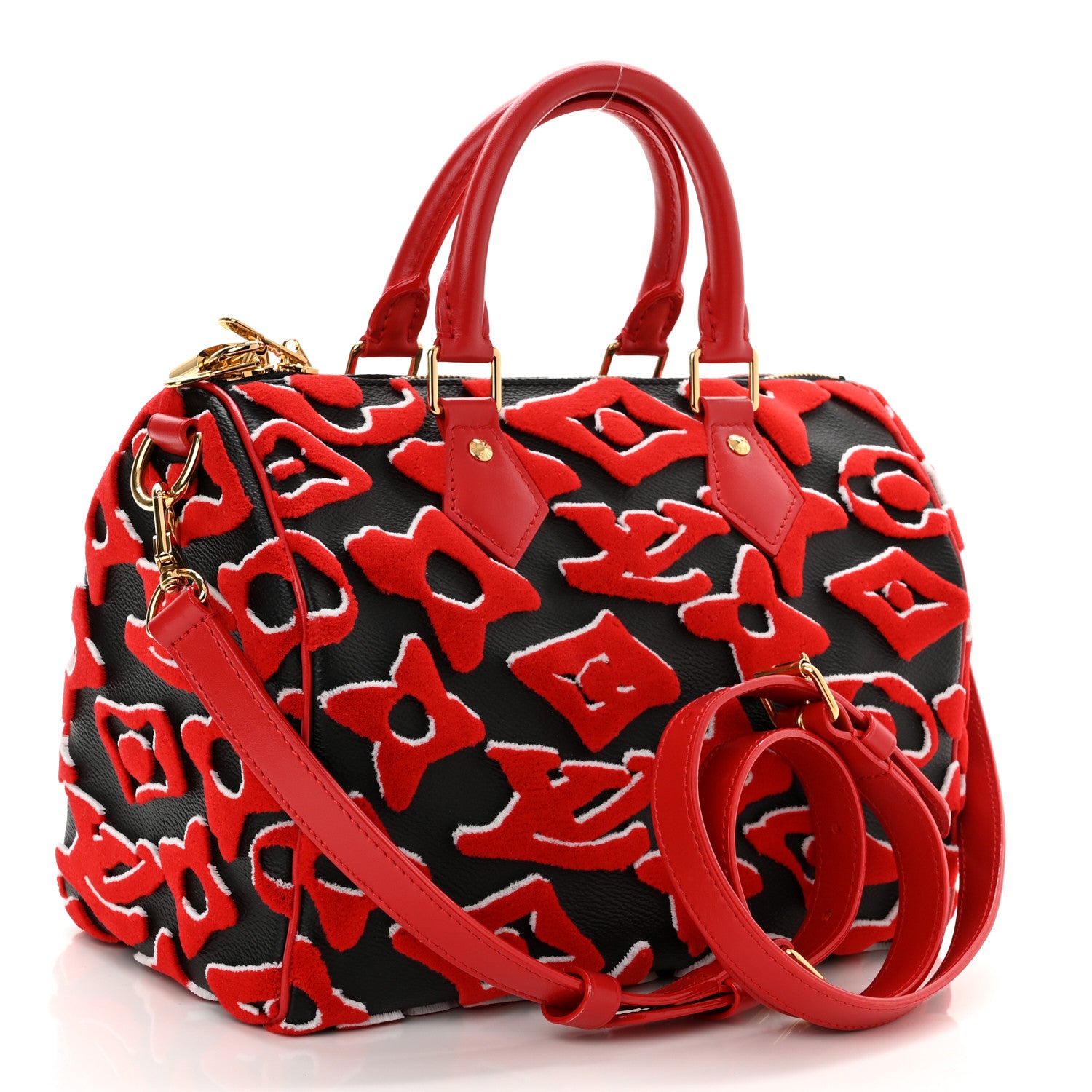 Louis Vuitton X UF Tufted Monogram Speedy Bandouliere 25 Black Red 3 of 9
