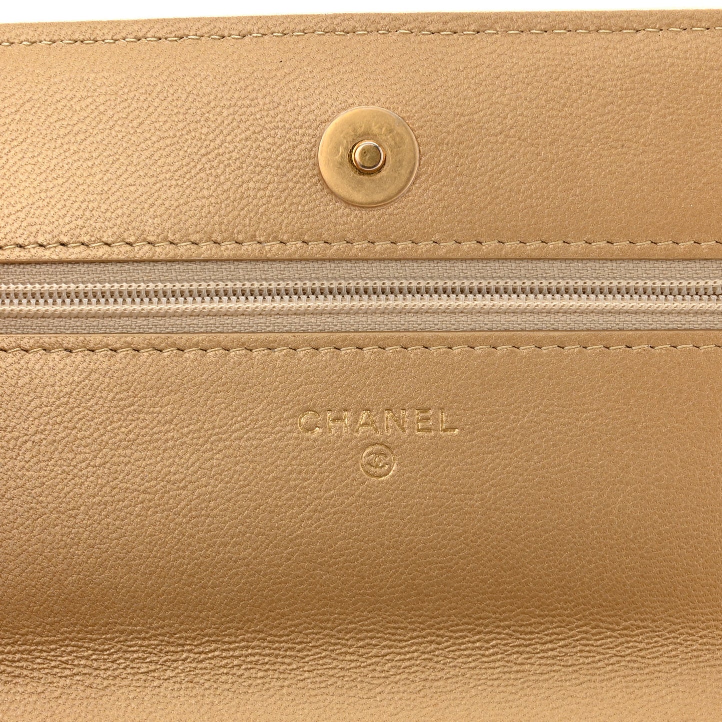 Metallic Goatskin Quilted Chanel 19 Wallet On Chain WOC Gold