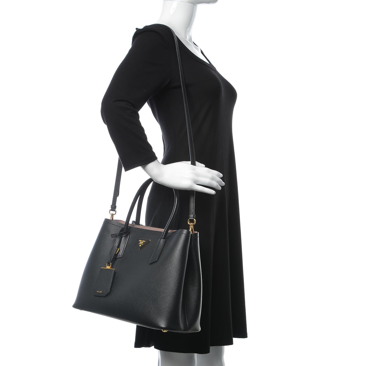 Prada Saffiano Cuir Large Double Bag Black Cipria 2 of 16