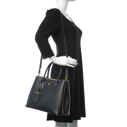 Prada Saffiano Cuir Large Double Bag Black Cipria 2 of 16