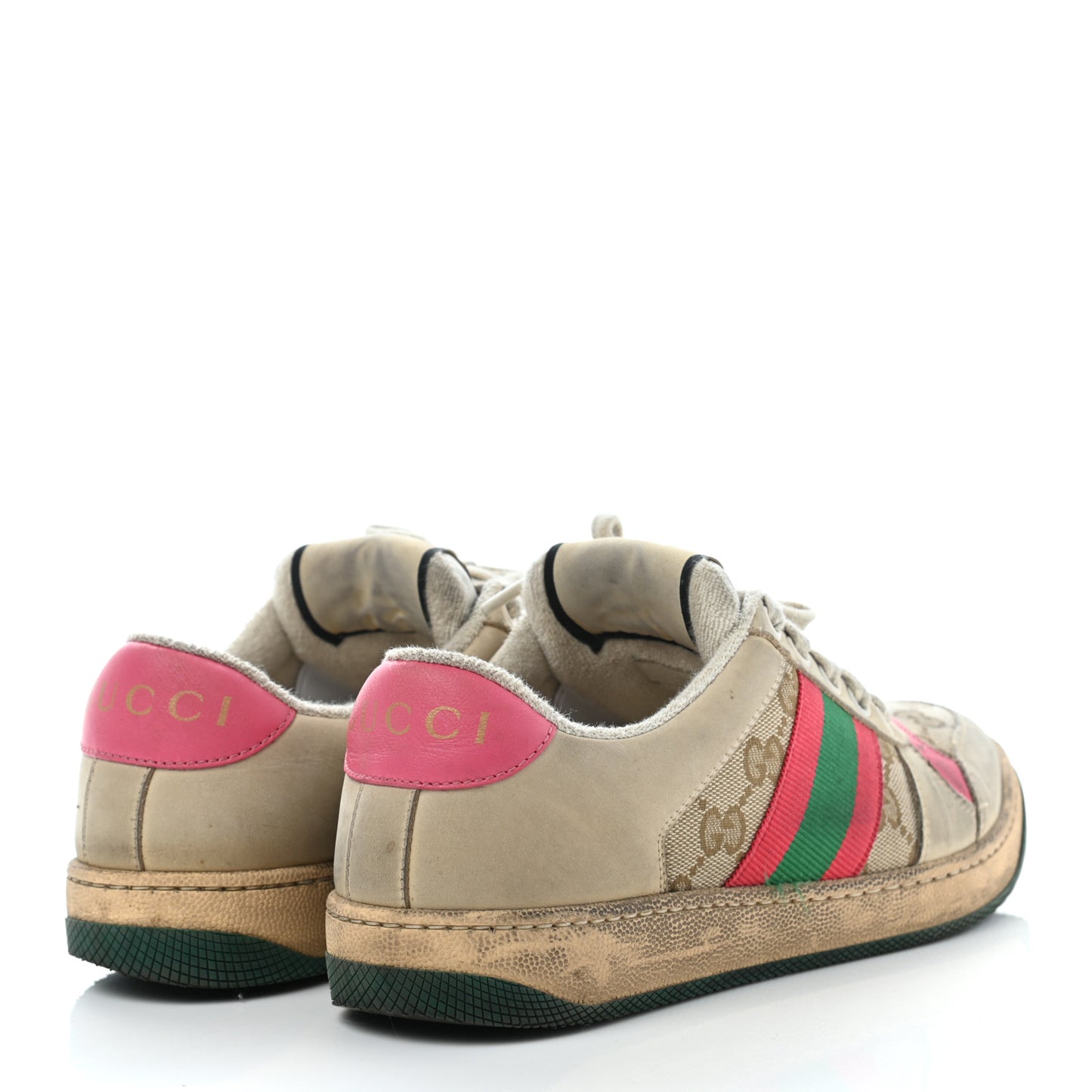 GG Monogram Calfskin Web Womens Screener Sneakers 35 New Sand Dusty Milk Pink