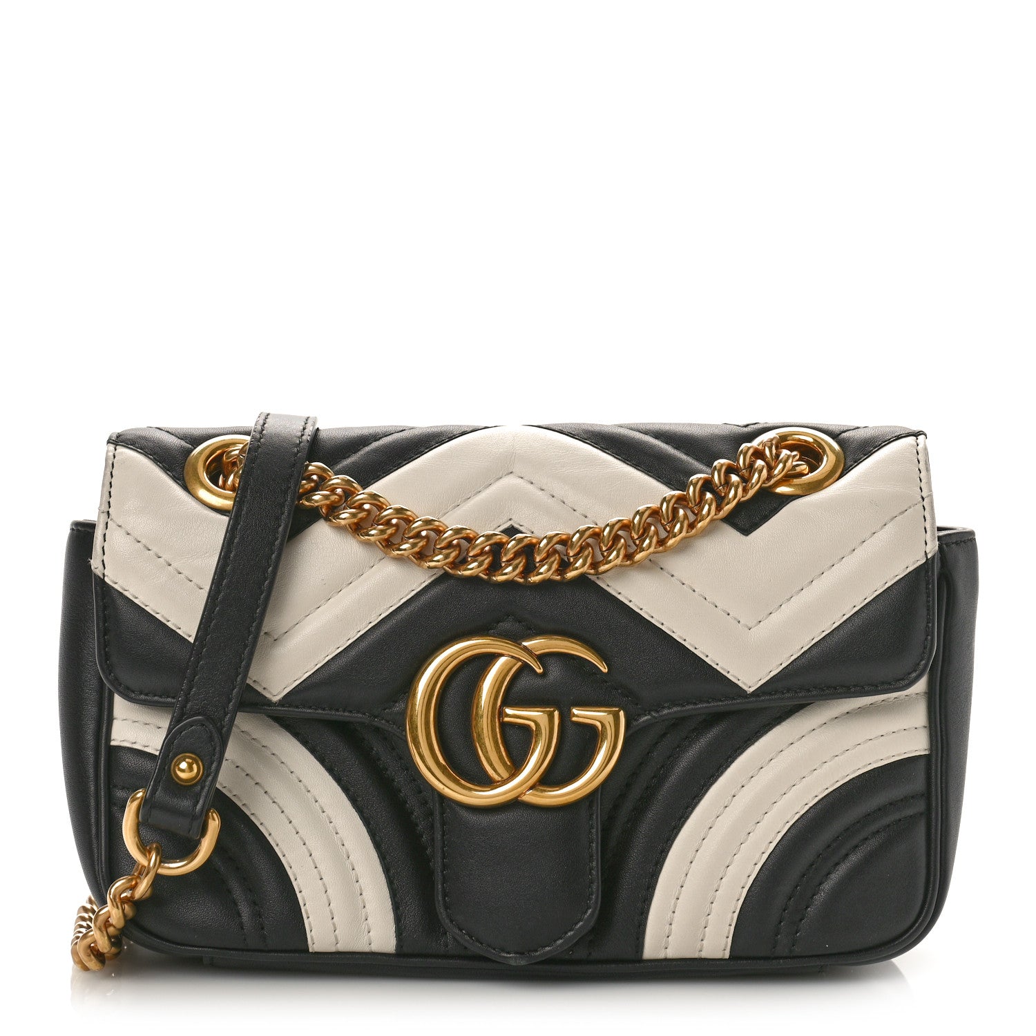 Gucci Calfskin Matelasse Mini GG Marmont Shoulder Bag Black White 1 of 9