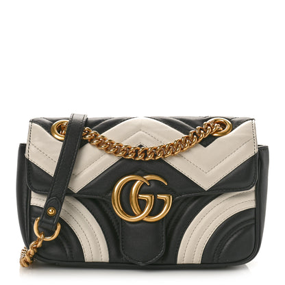 Gucci Calfskin Matelasse Mini GG Marmont Shoulder Bag Black White 1 of 9
