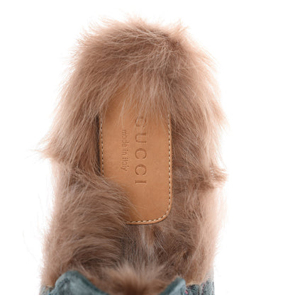 Gucci Velvet GG Monogram Fur Womens Princetown Slippers 35 Avio Dusty Pink 7 of 8