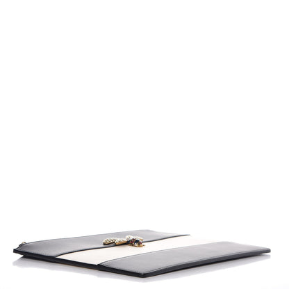 Gucci Calfskin Striped Oversized Bee Zip Pouch White Black 4 of 9
