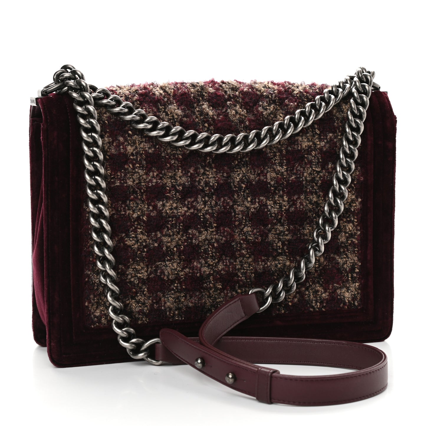 Velvet Tweed Large Boy Flap Burgundy