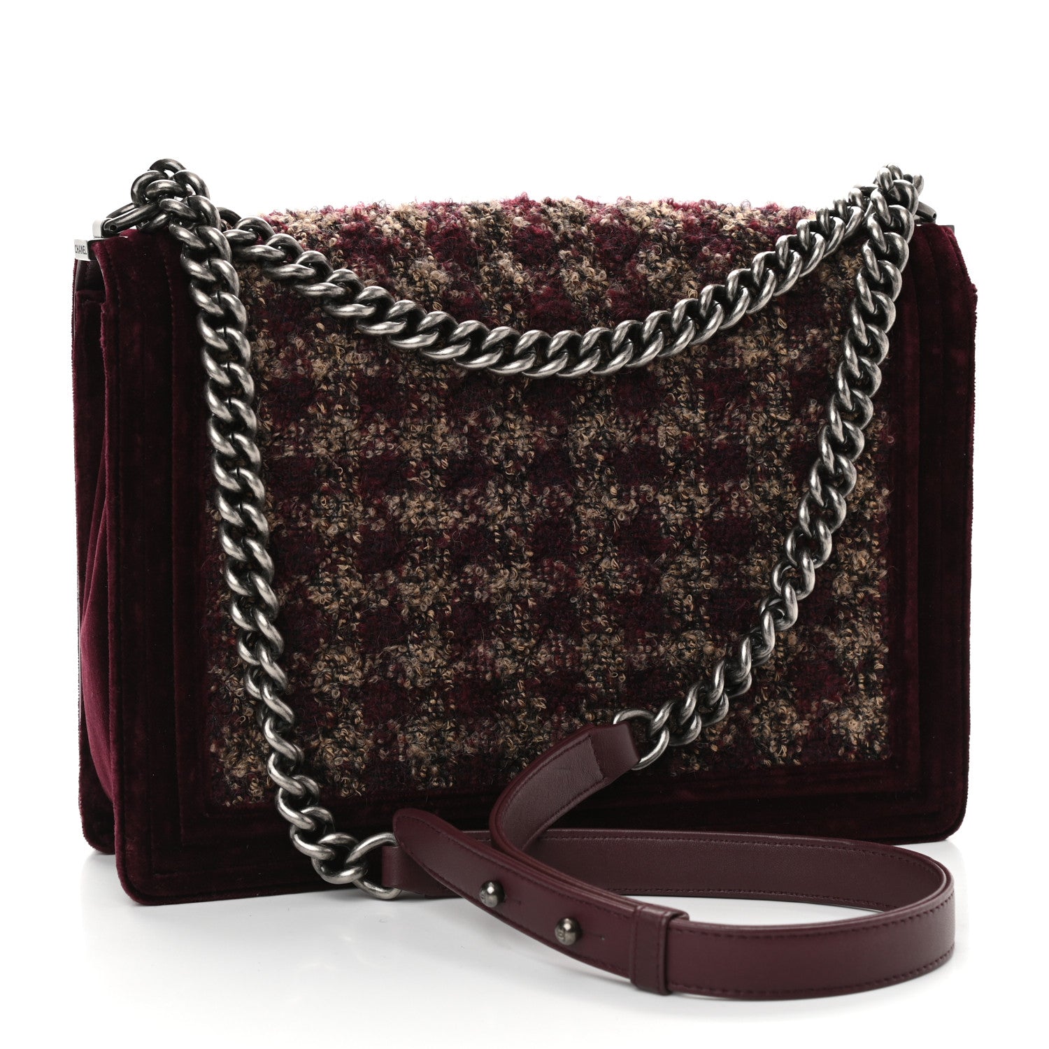 Chanel Velvet Tweed Large Boy Flap Burgundy 3 of 9