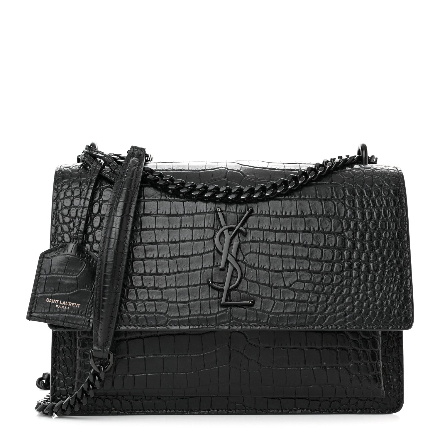 Saint Laurent Calfskin Crocodile Embossed Medium Monochrome Monogram Sunset Black 1 of 13
