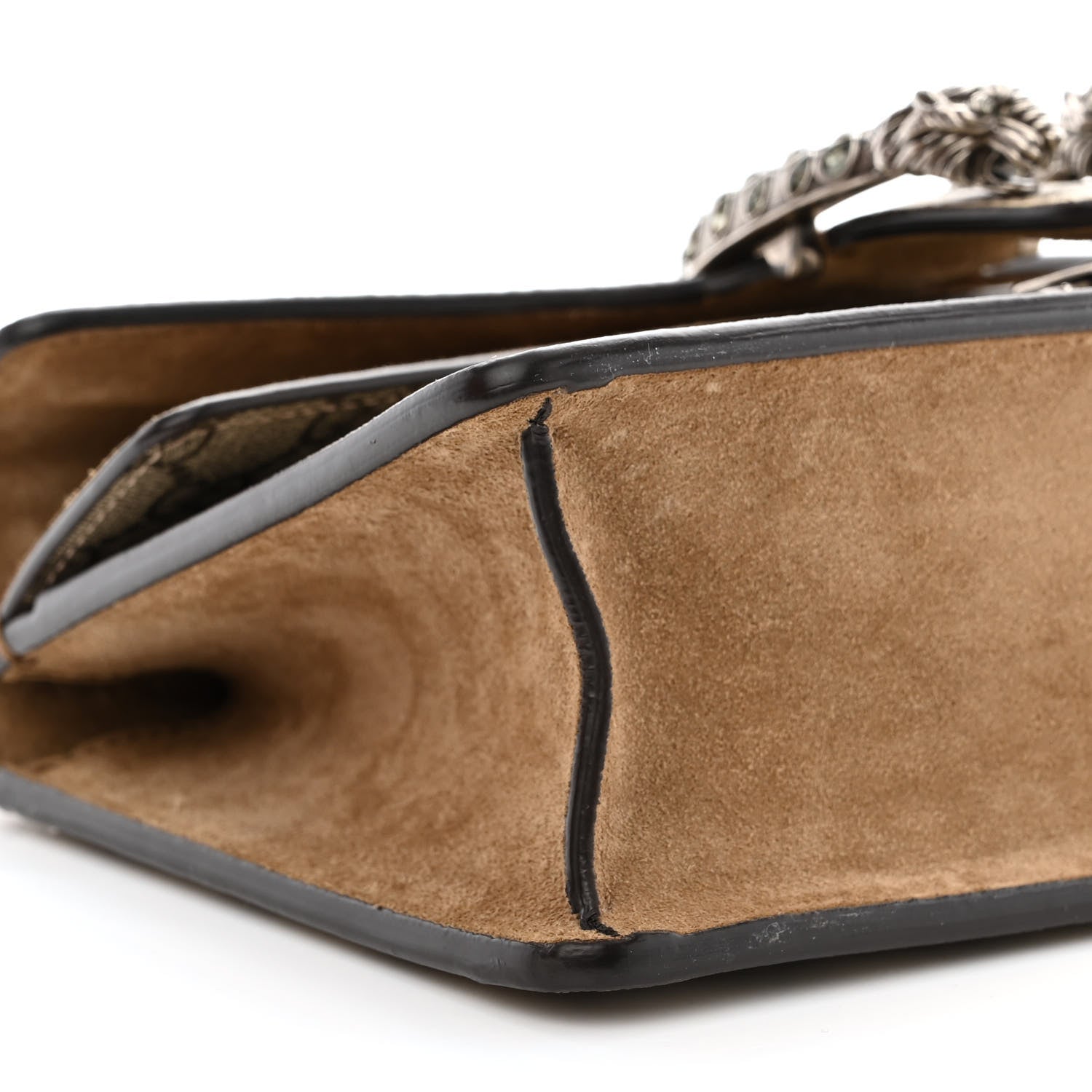 Gucci GG Supreme Monogram Suede Crystal Small Dionysus Shoulder Bag Beige Ebony Taupe 9 of 15