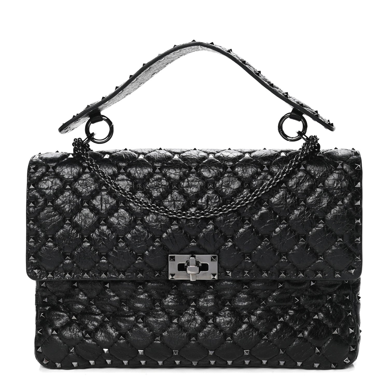 Valentino Garavani Craquele Nappa Large Rockstud Spike Shoulder Bag Black 1 of 4