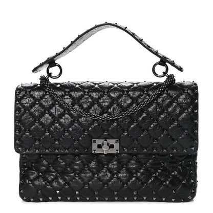 Valentino Garavani Craquele Nappa Large Rockstud Spike Shoulder Bag Black 1 of 4