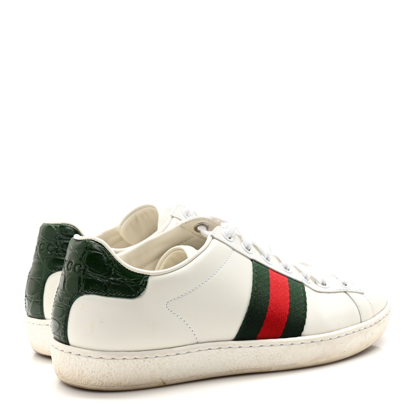Calfskin Crocodile Web Womens Ace Sneakers 35 White Green