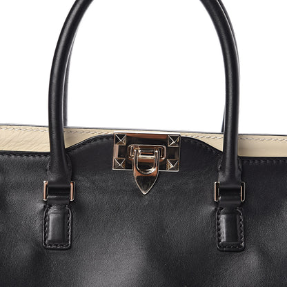 Valentino Garavani Vitello Bi-Color Small Rockstud Double Handle Tote Ivory Black 12 of 12