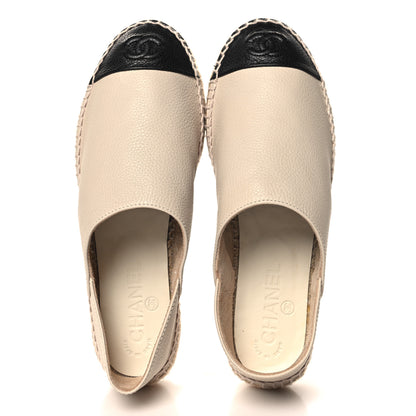 Chanel Grained Calfskin CC Espadrilles 38 Beige Black 2 of 10