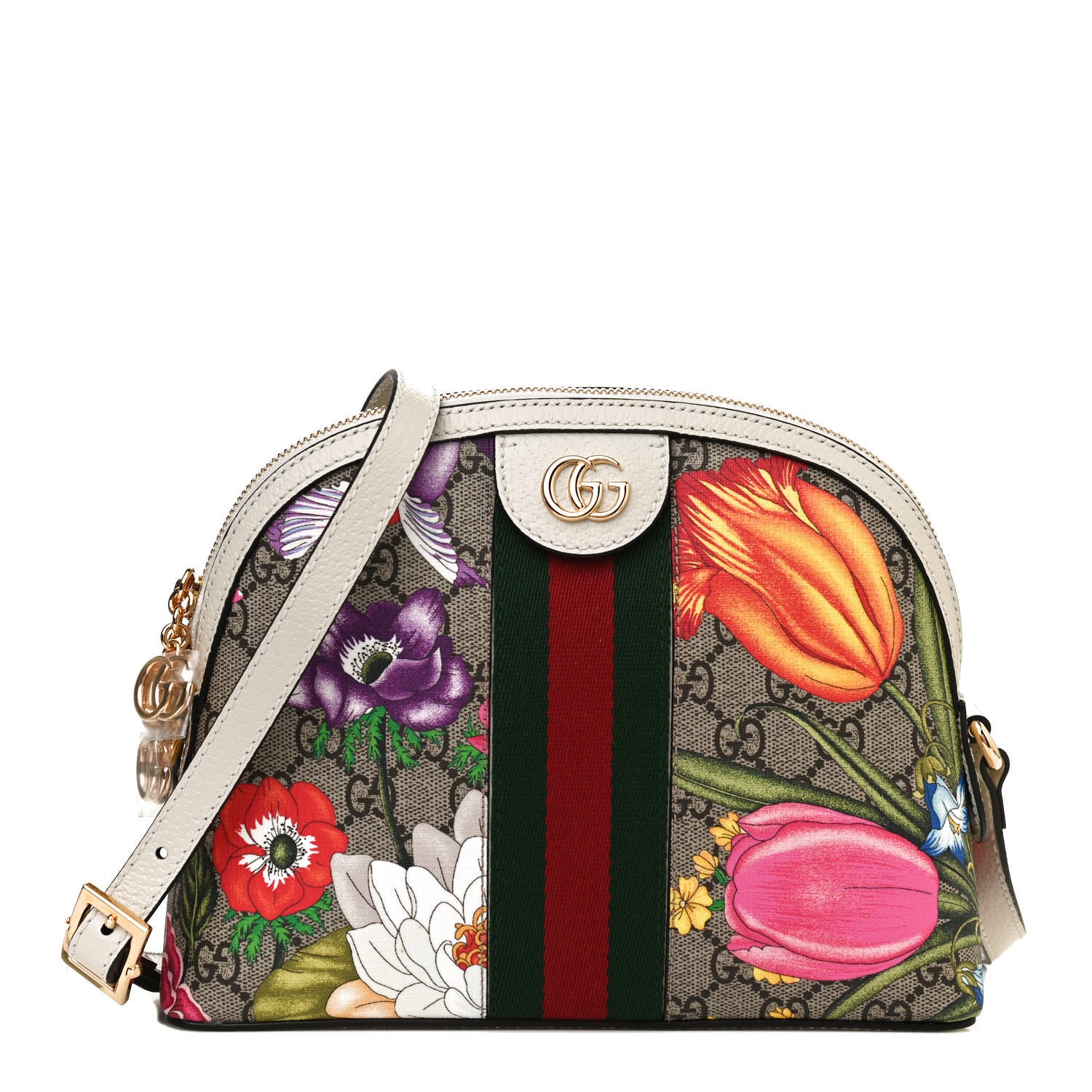 Gucci GG Supreme Monogram Flora Web GG Small Ophidia Dome Shoulder Bag White 1 of 12