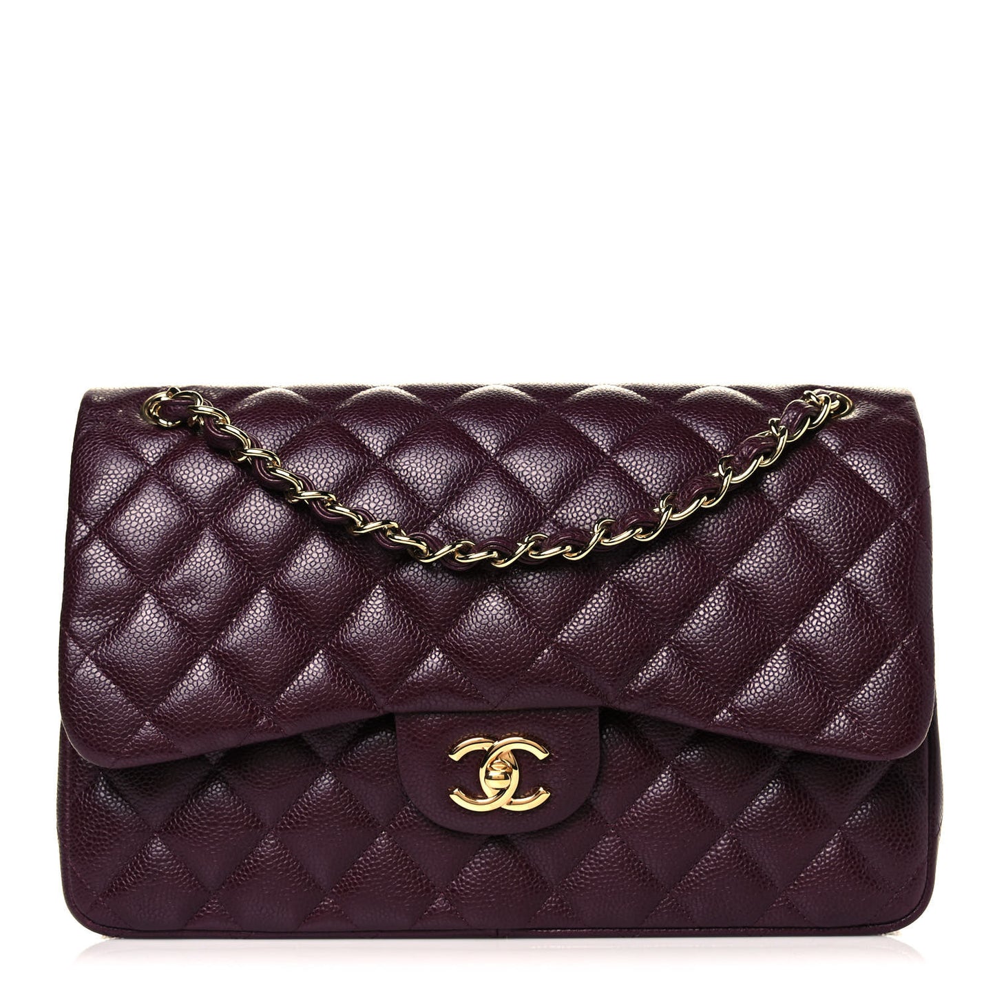 Caviar Quilted Jumbo Double Flap Burgundy
