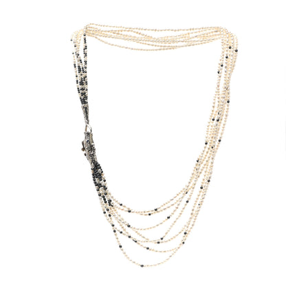 John Hardy Sterling Silver Mother of Pearl Hematite Blue Sapphire Legends Naga Multi Strand Necklace 3 of 7