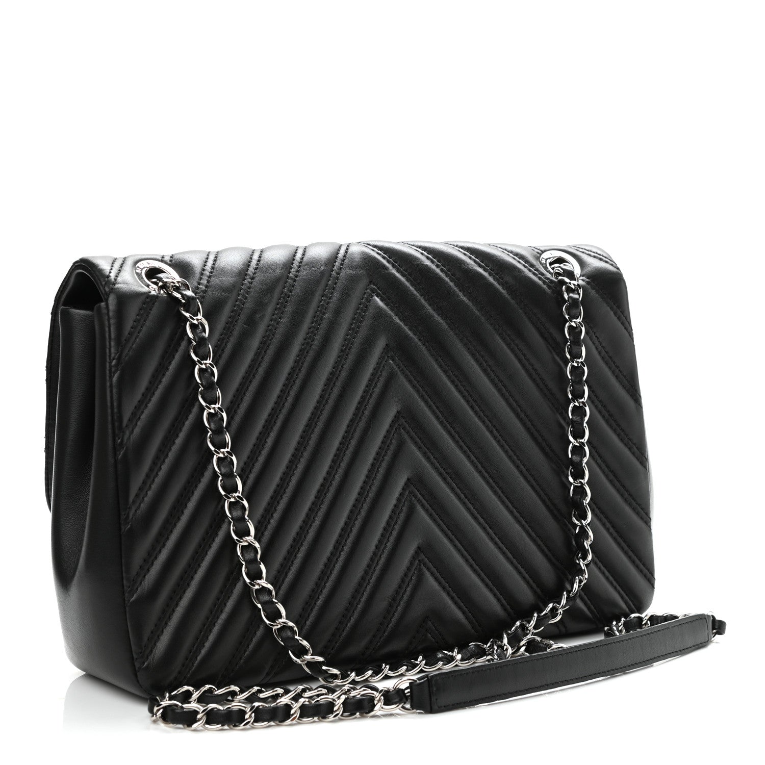 Chanel Lambskin Chevron Quilted Double Stitch Jumbo Single Flap Black 2 of 11