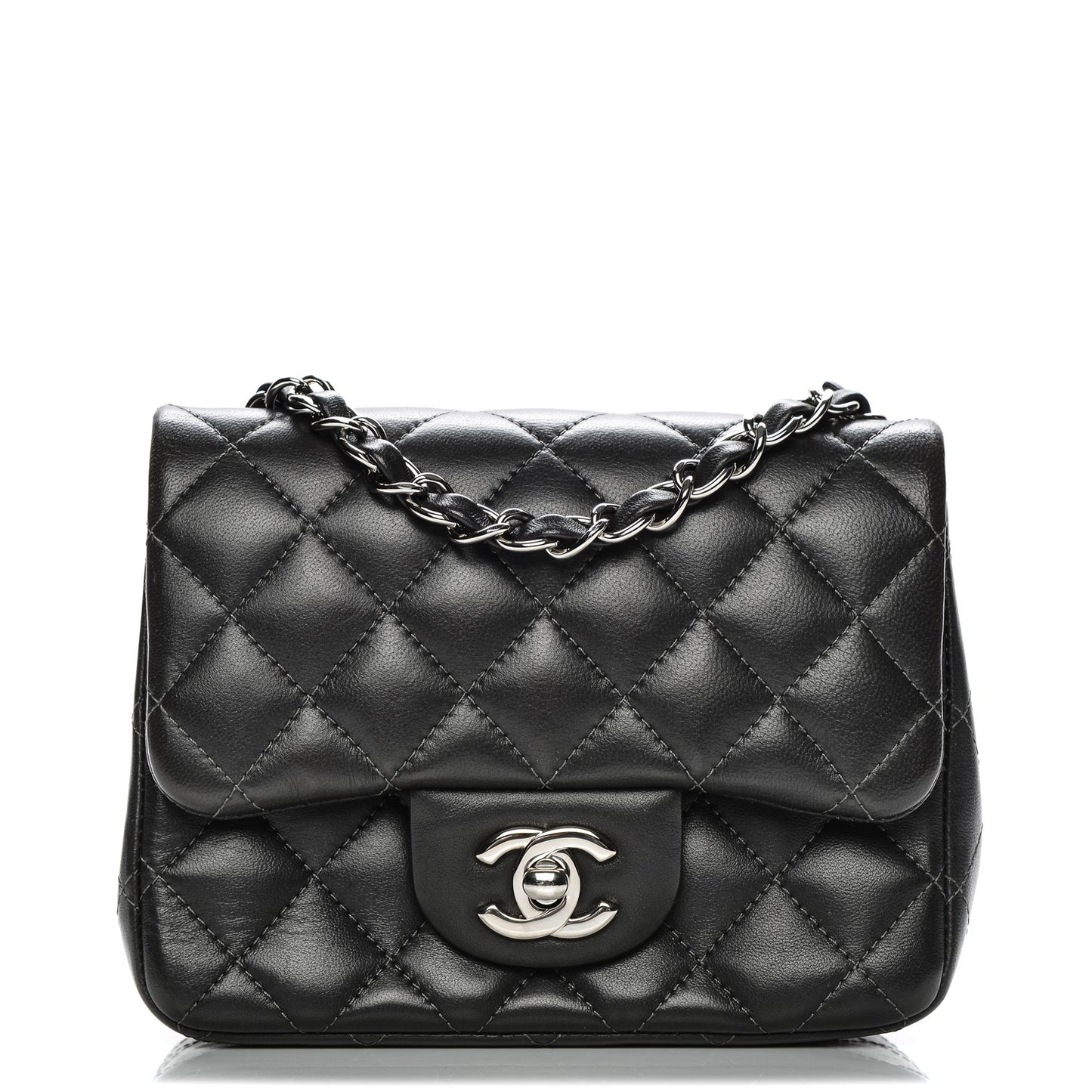 Lambskin Quilted Mini Square Flap Dark Grey