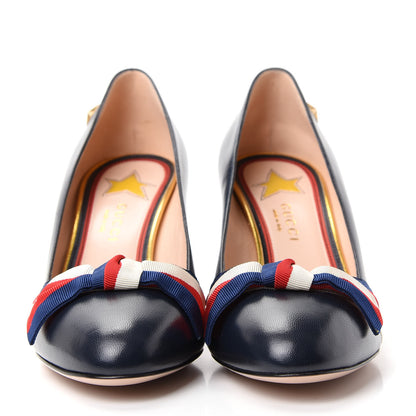Gucci Malaga Kid Web Bow Pumps 37.5 Navy 2 of 10