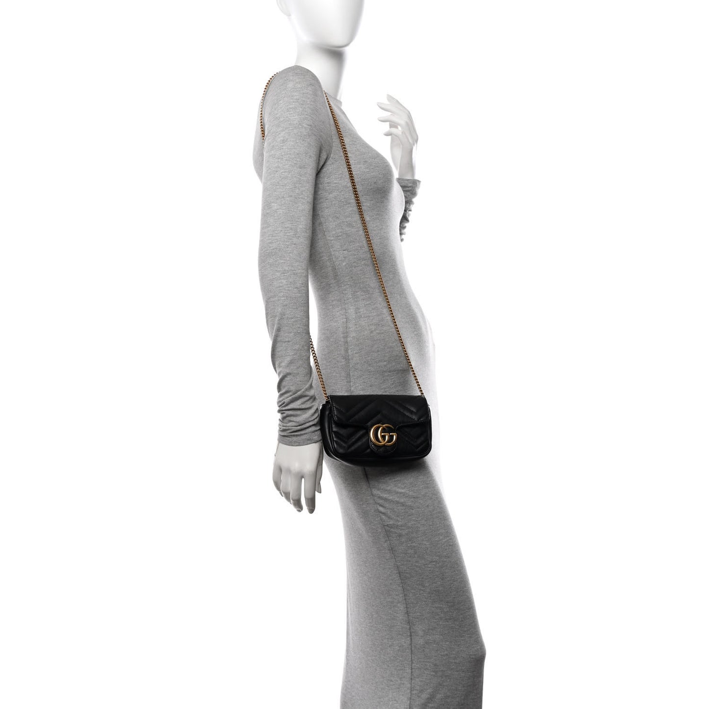 Calfskin Matelasse Super Mini GG Marmont Shoulder Bag Black