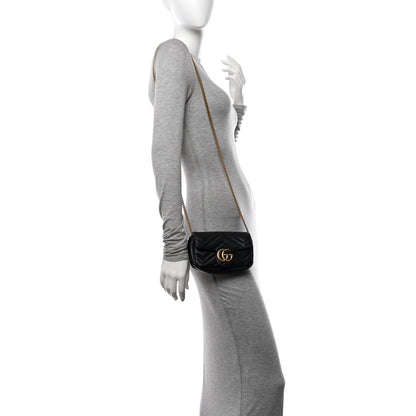 Gucci Calfskin Matelasse Super Mini GG Marmont Shoulder Bag Black 2 of 10
