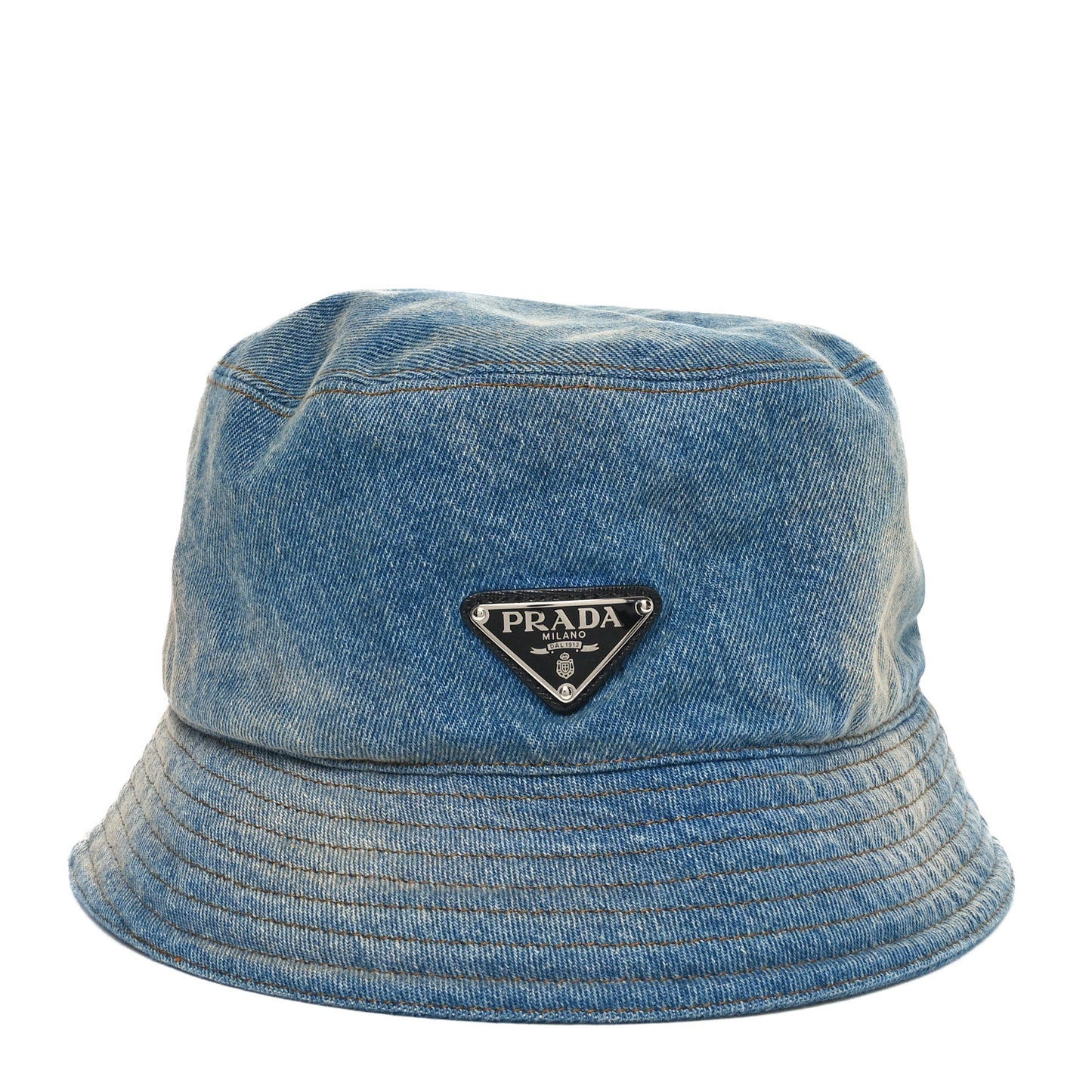 Used Denim Metal Triangle Logo Mens Bucket Hat XXL Light Blue