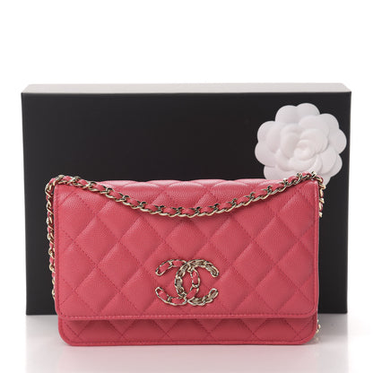 Chanel Caviar Quilted French New Wave Chain CC Wallet On Chain WOC Pink 12 of 12