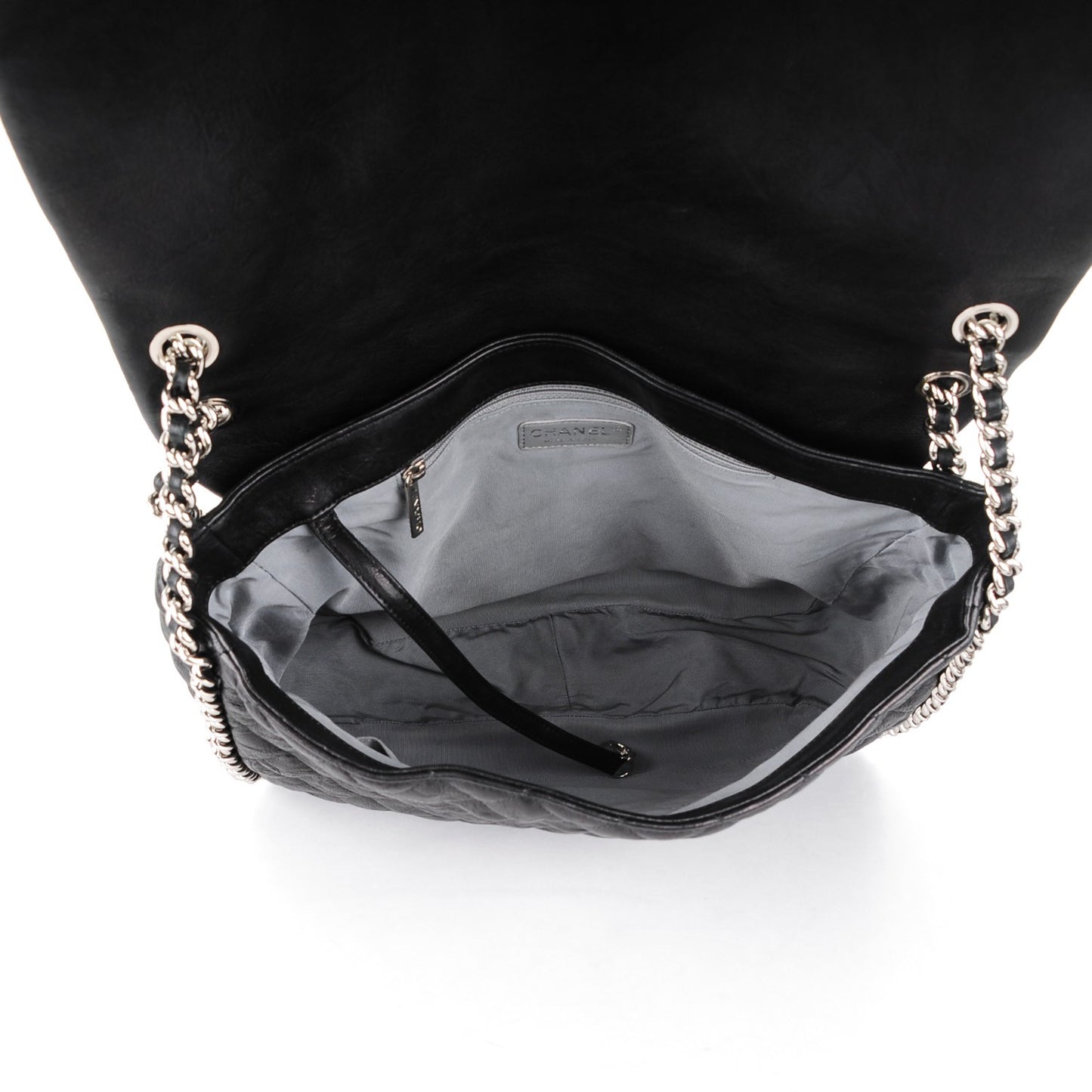 Washed Lambskin Quilted Maxi Chain Around Flap Black