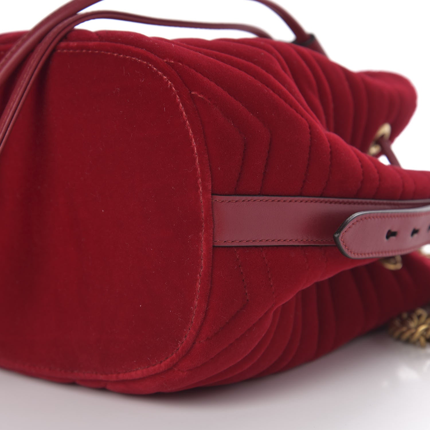 Gucci Velvet Matelasse GG Marmont Bucket Bag Hibiscus Red 8 of 9