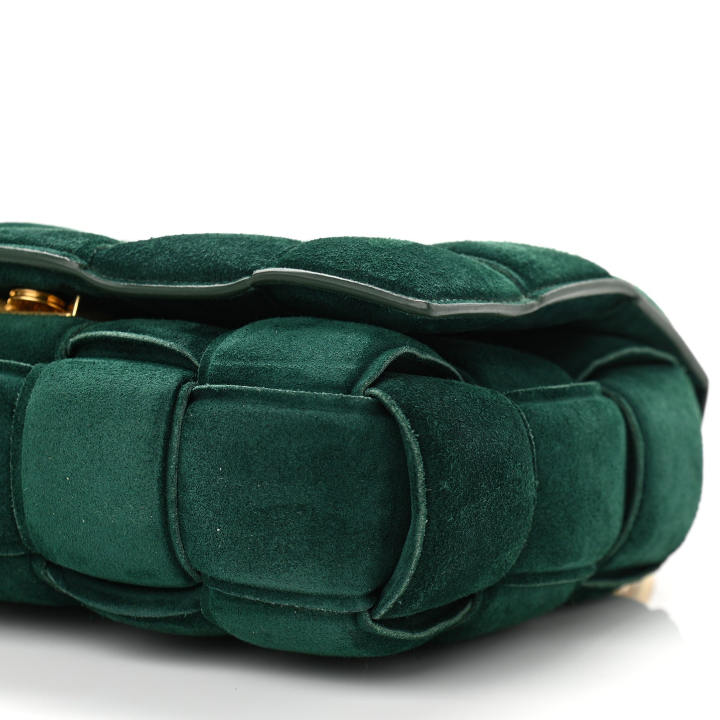 Suede Maxi Intrecciato Padded Chain Cassette Crossbody Bag Emerald Green