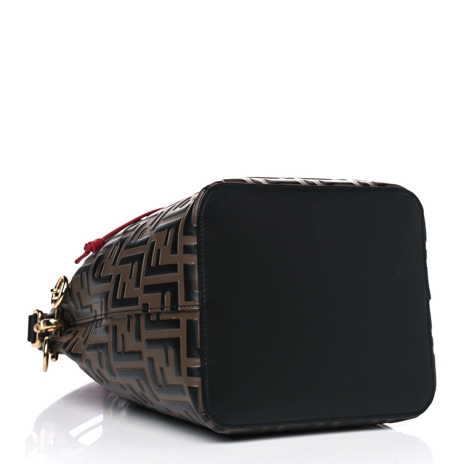 Fendi Vitello Grace F is Fendi Bi-Color FF 1974 Embossed Grande Mon Tresor Bucket Bag Maya Black Fragola 3 of 4