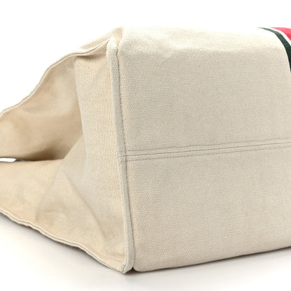 Gucci Linen Heavy Canvas Textured Dollar Calfskin Web Large Retro Interlocking G Foldable Tote Light Beige New Acero 8 of 9