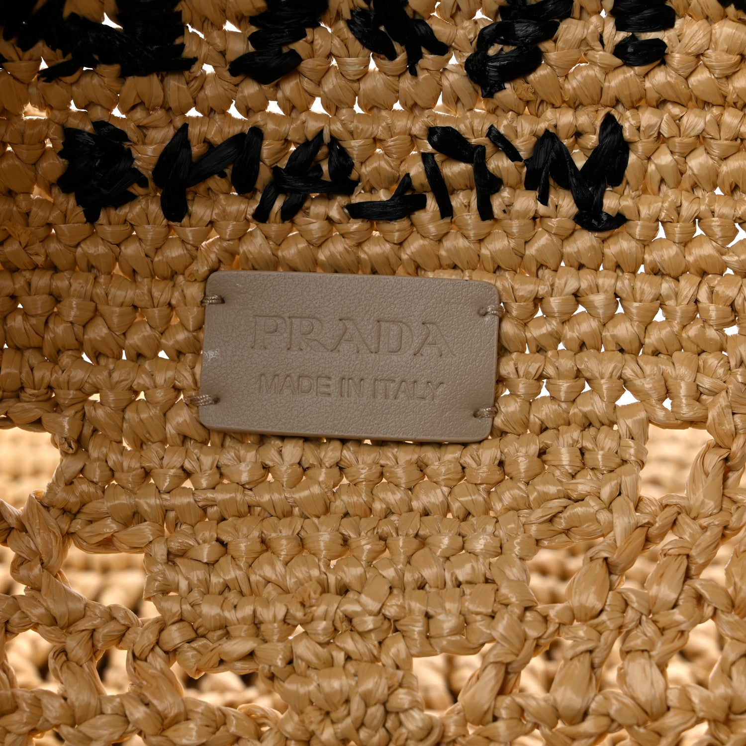 Prada Yarn Raffia Effect Crochet Logo Embroidered Shopping Tote Bag Naturale 6 of 9