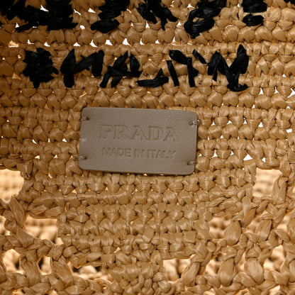 Prada Yarn Raffia Effect Crochet Logo Embroidered Shopping Tote Bag Naturale 6 of 9
