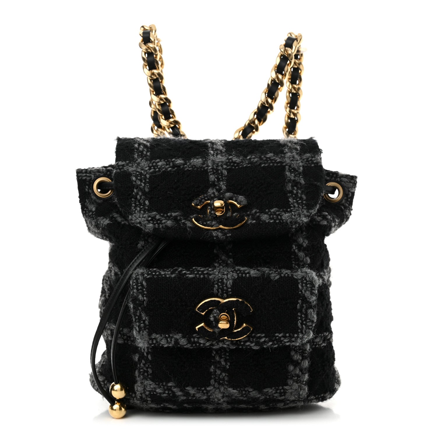 Chanel Wool Tweed Elegant Backpack Black Grey 1 of 12