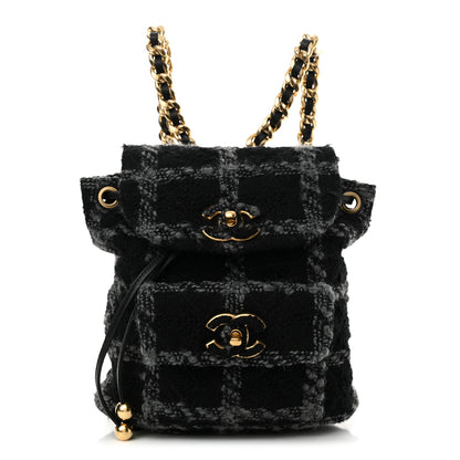 Chanel Wool Tweed Elegant Backpack Black Grey 1 of 12