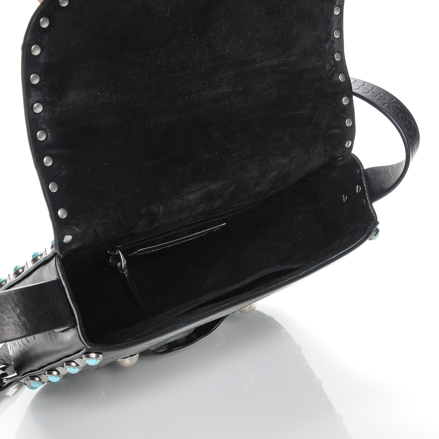 Valentino Garavani Calfskin Santeria Embossed Medium Rockstud Rolling Flap Saddle Bag Black 5 of 6