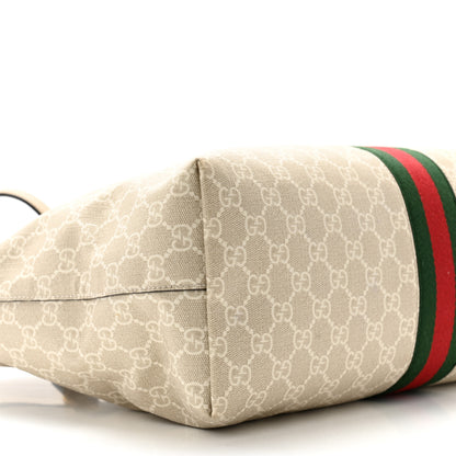 Gucci GG Supreme Monogram Textured Dollar Calfskin Web Medium Ophidia Shopping Tote Beige Mystic White Oatmeal 9 of 12