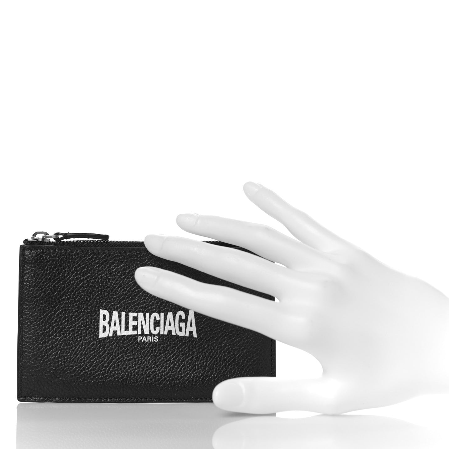 Grained Calfskin Logo Large Cash Long Coin Card Holder Black White