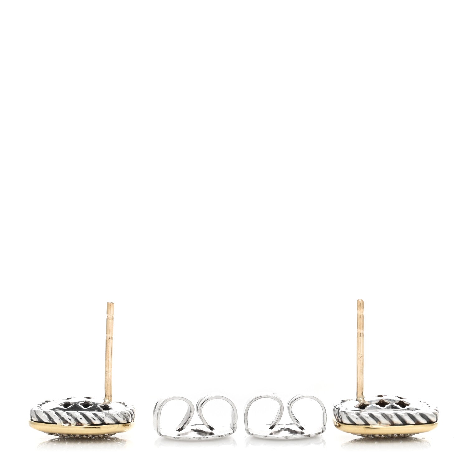David Yurman Sterling Silver 18K Yellow Gold Diamond Noblesse Stud Earrings 3 of 4