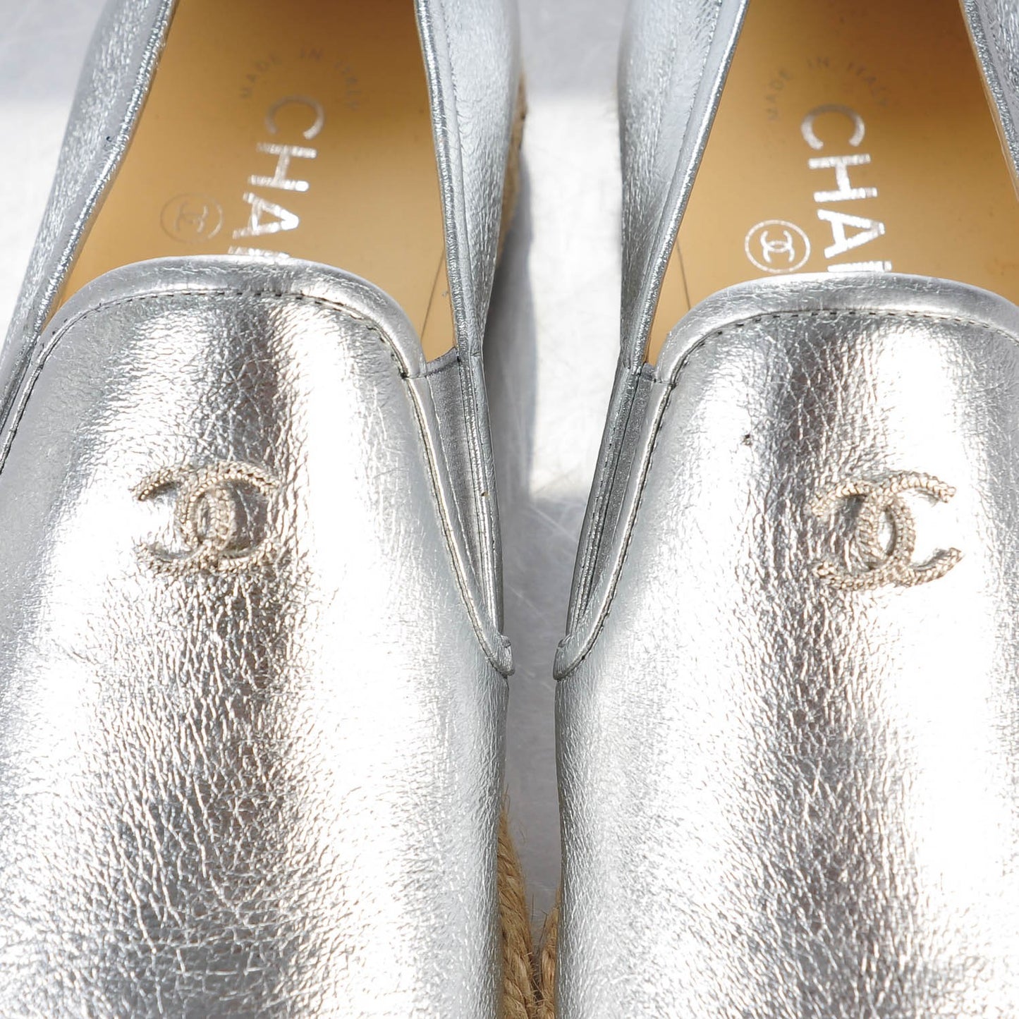 Metallic Lambskin CC Loafers 39 Silver