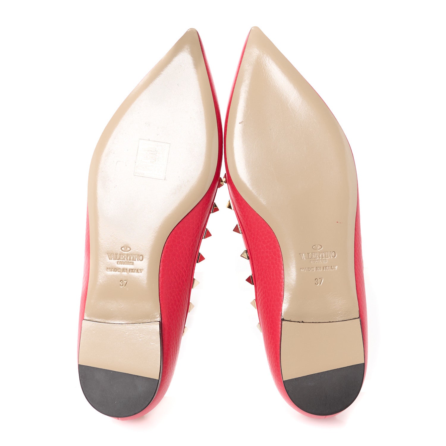 Valentino Garavani Pebbled Calfskin Rockstud Ballerina Flats 37 Fragola 5 of 9