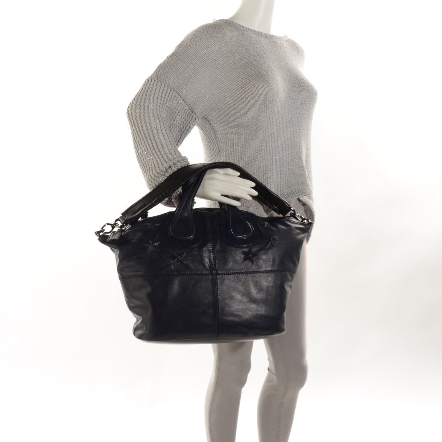 Givenchy Calfskin Star Embossed Studded Medium Nightingale Navy Black 2 of 9