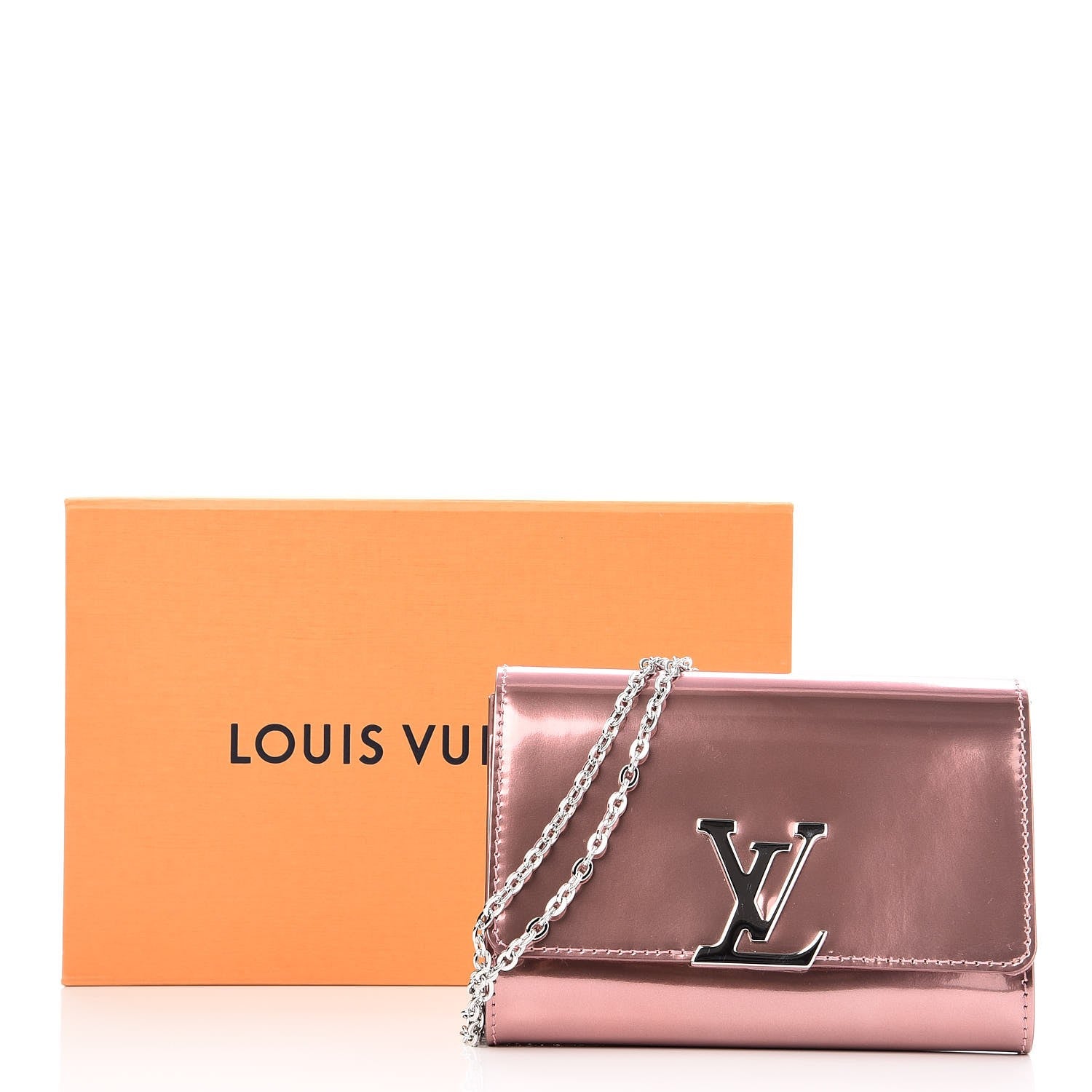 Louis Vuitton Patent Louise PM Chain Clutch Rose Cuivre 7 of 7