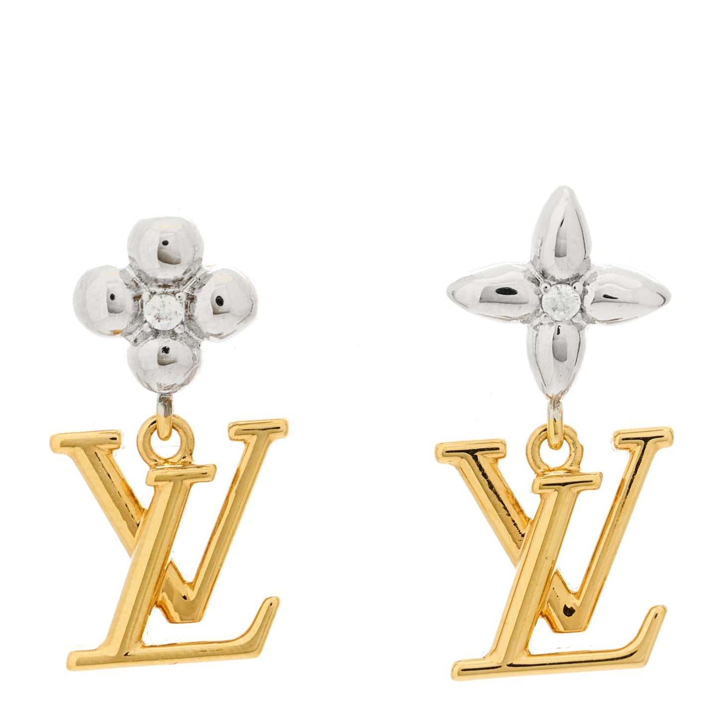 Metal Crystal LV Iconic Flower Earrings Gold Silver