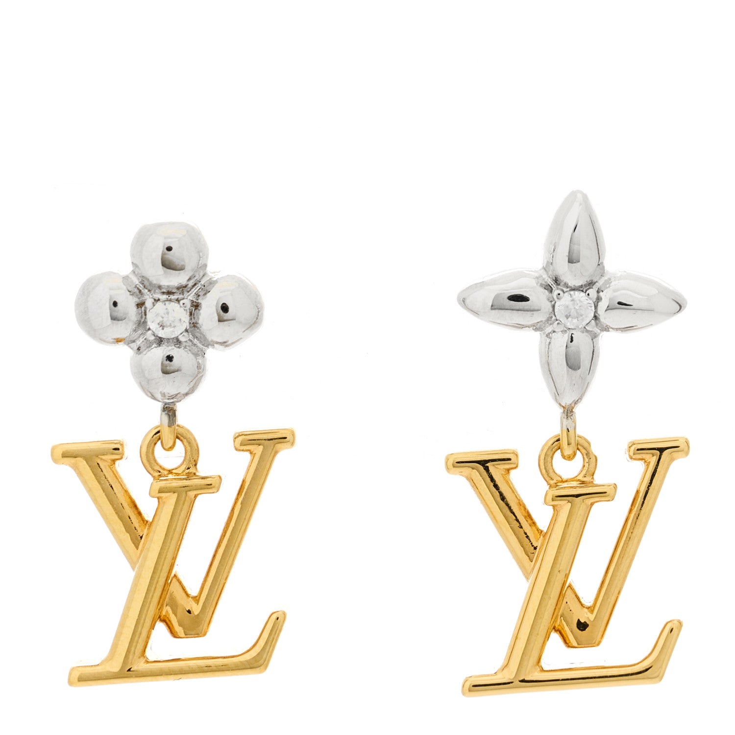 Louis Vuitton Metal Crystal LV Iconic Flower Earrings Gold Silver 1 of 6